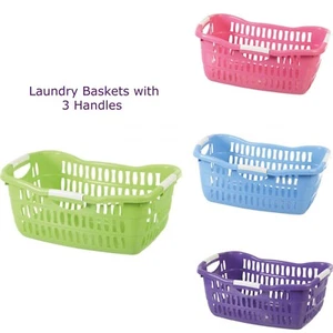 Plastic Laundry Basket Hamper Washing Clothes Storage Bin with Handles UK