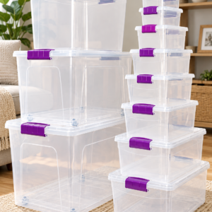 Set Of Two Plastic Storage Box Boxes Lid Handles Food Container Home Kitchen Office Box UK