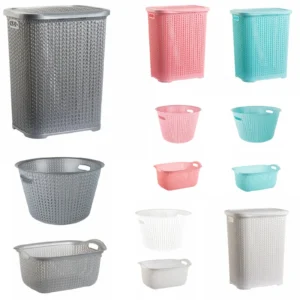 Plastic Laundry Basket Clothes Washing Bin Storage Knitted Hamper Organiser