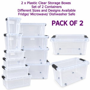 2x Plastic Storage Boxes Lid Handles Food Container Home Kitchen Office Box Sets