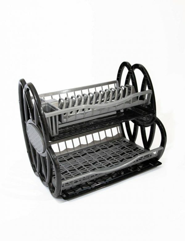 Variation of  Tier Double Dish Drainer Rack Large Plate Cutlery Cup Holder Plastic Trays