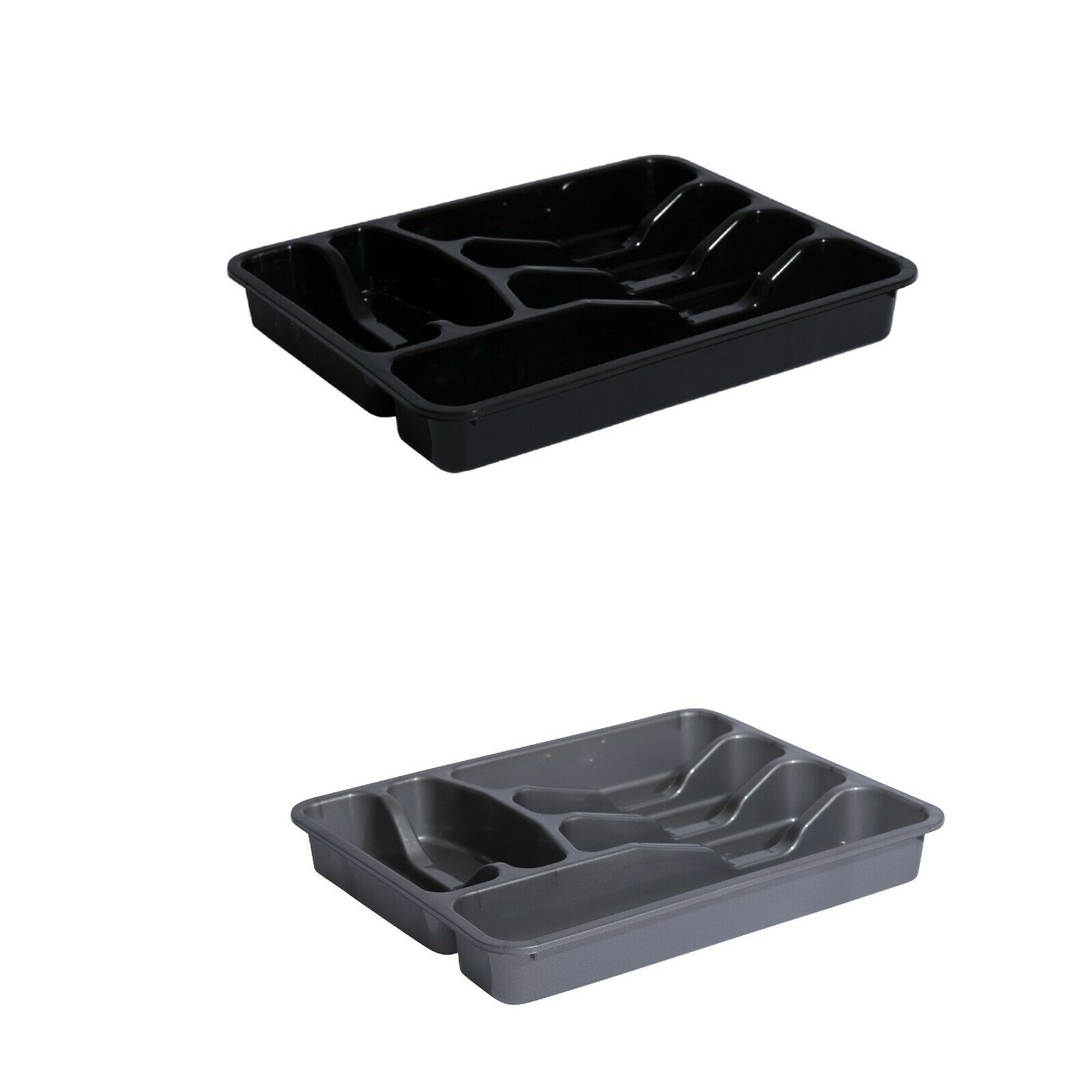 Compartment Plastic Cutlery Tray Holder Black Grey Large Drawer Organiser