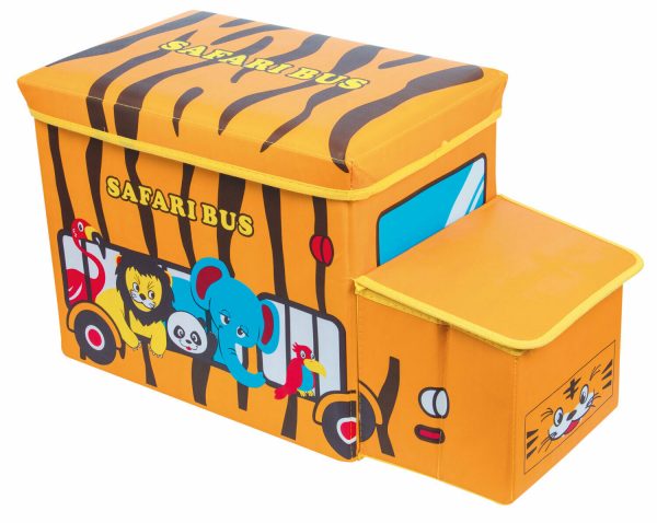 Kids Children Toys Storage Box Organiser Safari Bus Folding Chest Sit on Lid