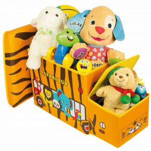 Kids Children Toys Storage Box Organiser Safari Bus Folding Chest Sit on Lid