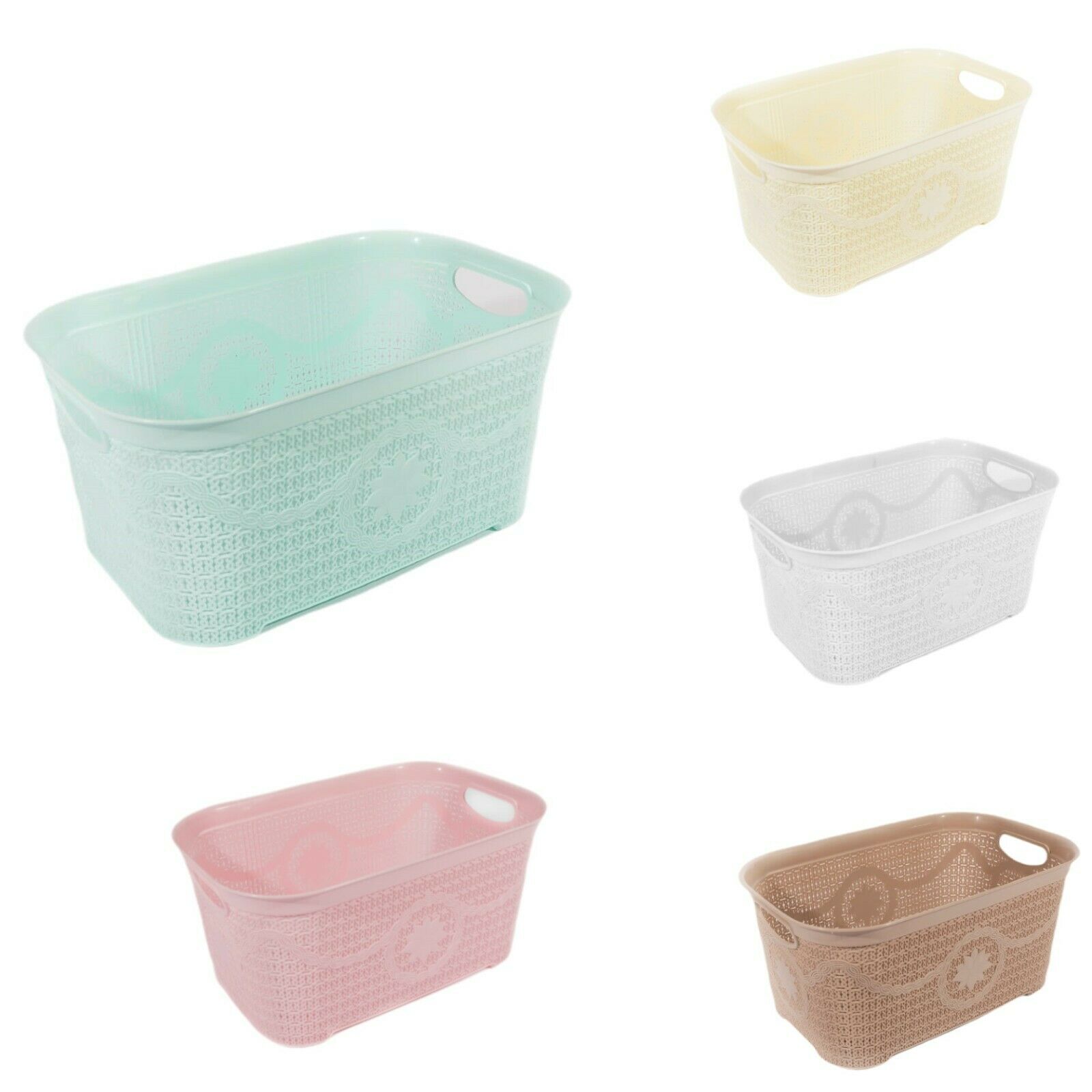 Large Plastic Laundry Basket Clothes Washing Hamper Storage Rattan Knitted Style