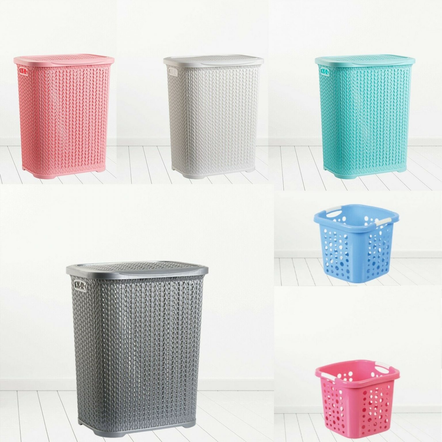 Plastic Laundry Basket Clothes Washing Bin Storage Hamper Small Large