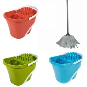Large Plastic Mop Bucket Wheels Wringer Handle Cleaning Wet Floor Cotton Mop NEW