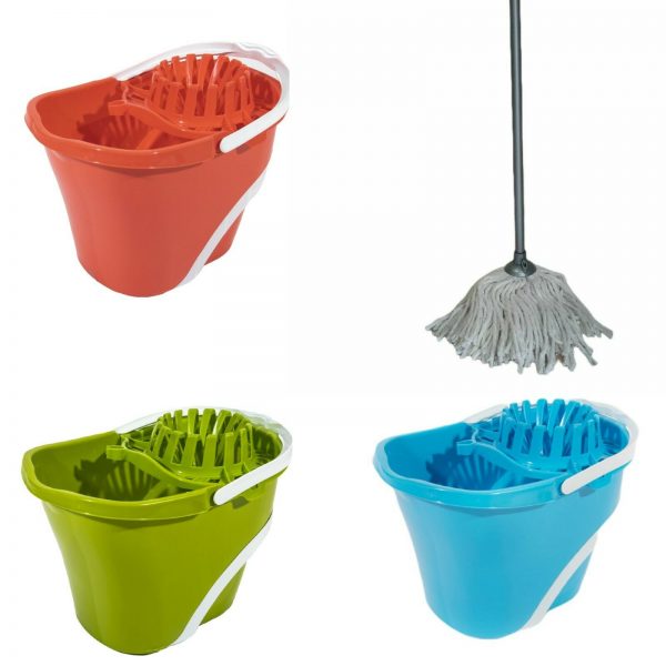 Large Plastic Mop Bucket Wheels Wringer Handle Cleaning Wet Floor Cotton Mop NEW