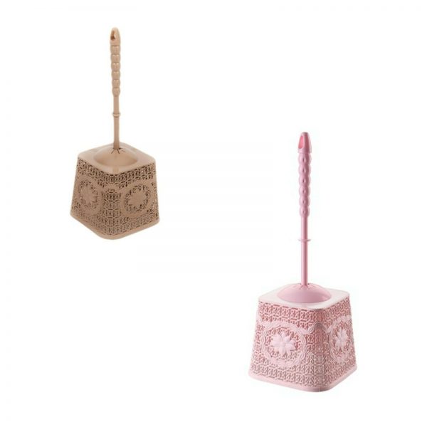 Plastic Cleaning Toilet Brush and Holder Set Rattan Knit Design Bathroom Brush