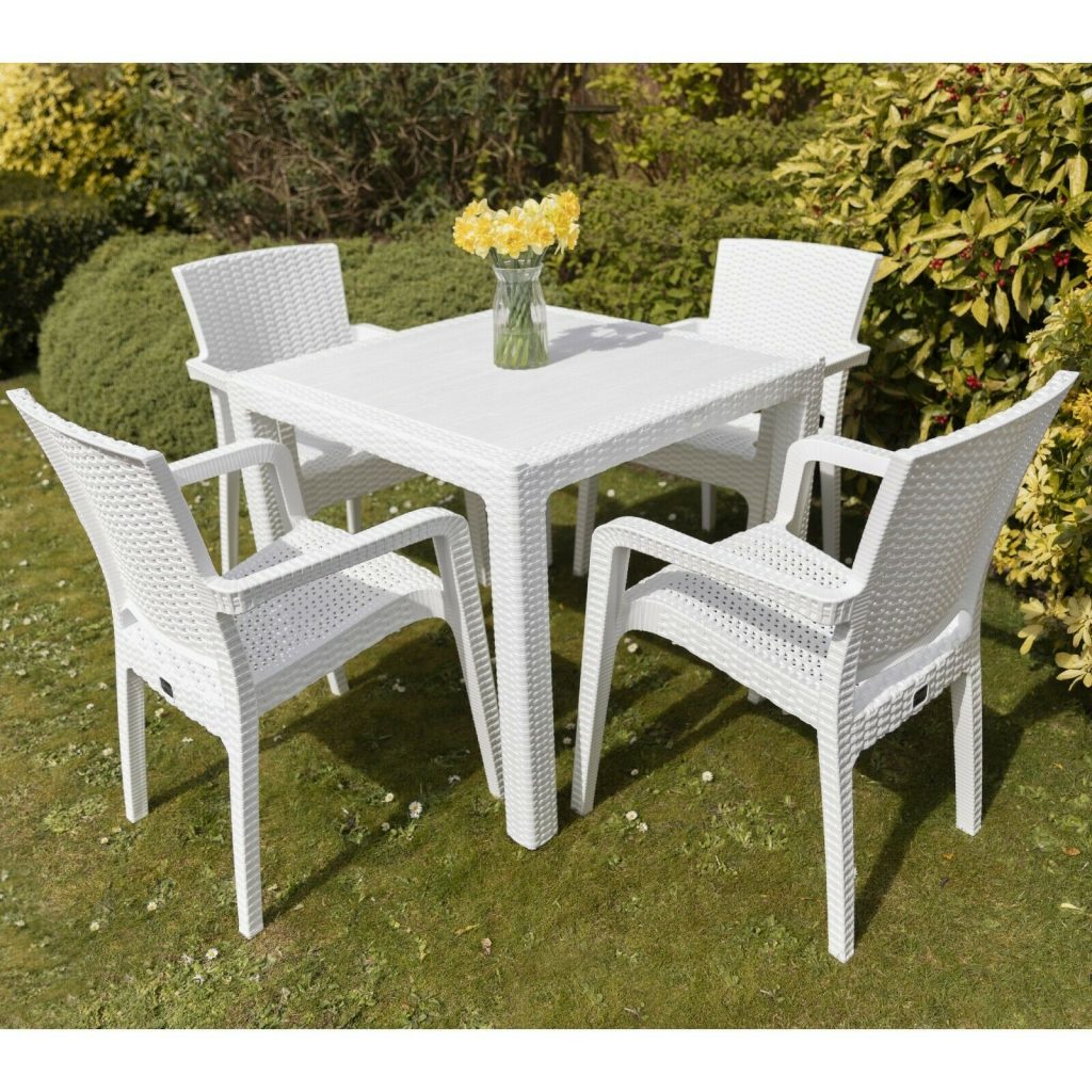 5Pcs Garden Furniture Set Outdoor 4 Chairs Table Bistro Set White Style