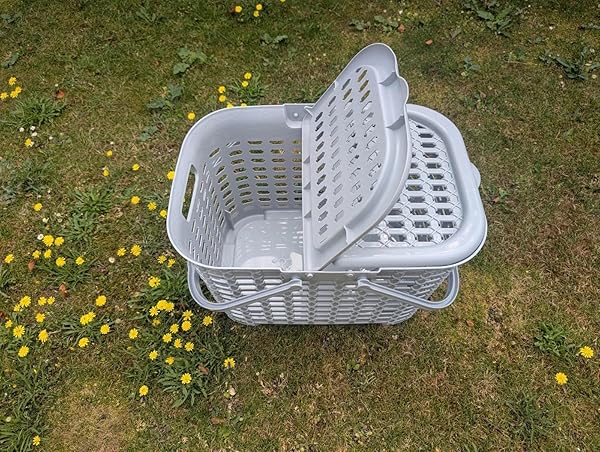 Large Plastic Picnic Basket Lid Handles Camping Travel Food Hamper Organiser - Image 3