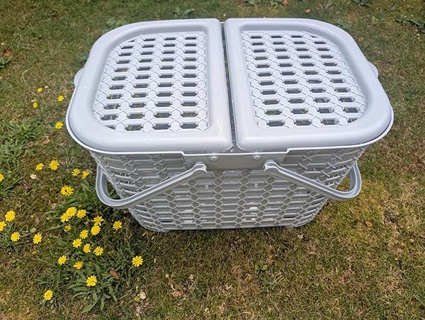 Large Plastic Picnic Basket Lid Handles Camping Travel Food Hamper Organiser - Image 4