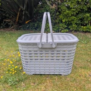 Large Plastic Picnic Basket Lid Handles Camping Travel Food Hamper Organiser