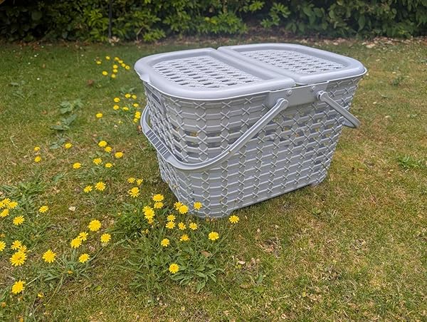 Large Plastic Picnic Basket Lid Handles Camping Travel Food Hamper Organiser - Image 5
