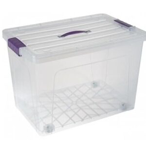 Set of 2 Plastic Storage Box Container Home Office Lockable Lid Stackable Box (70L)
